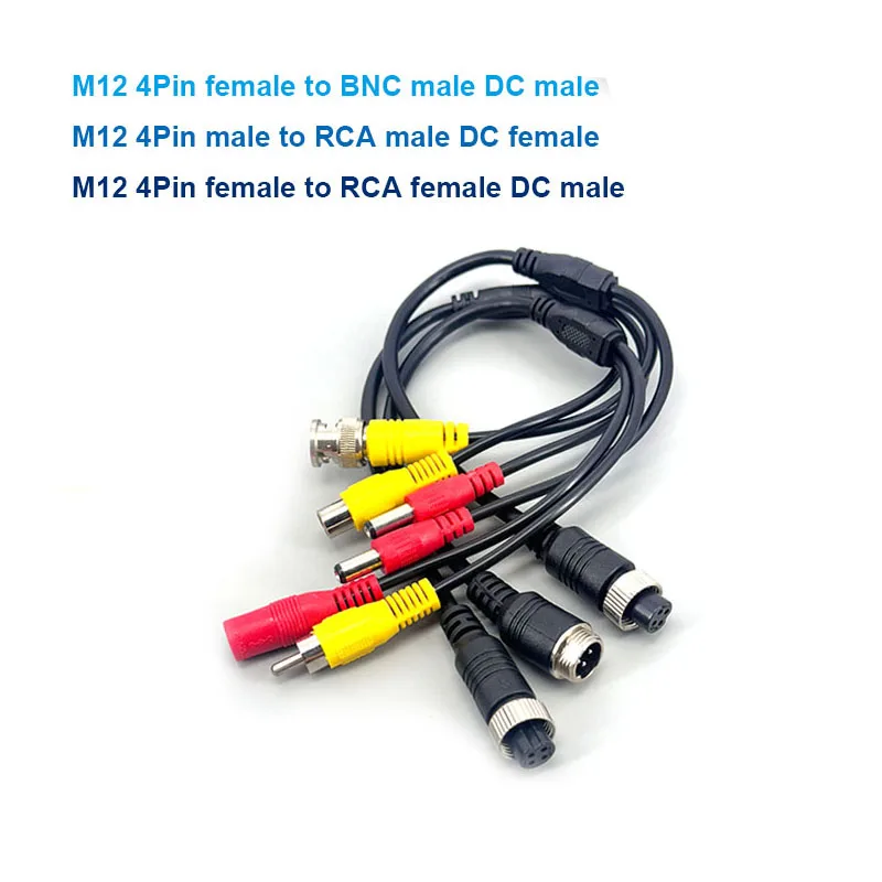 Aviation Head Adapter M12 4Pin male female to BNC DC RCA MALE FEMALE Extension Connector Cable for CCTV Camera Security