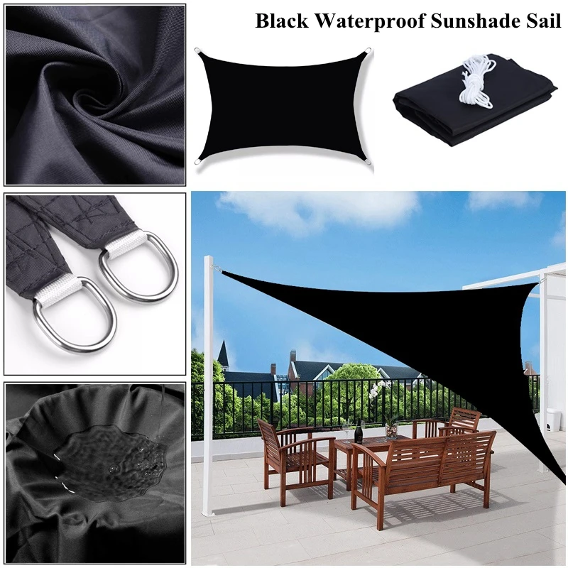 

Black Waterproof Sunshade Sail Garden Patio Triangular Shelter Rainproof Sunshade Cloth Outdoor Awning Swimming Pool Sun Shade