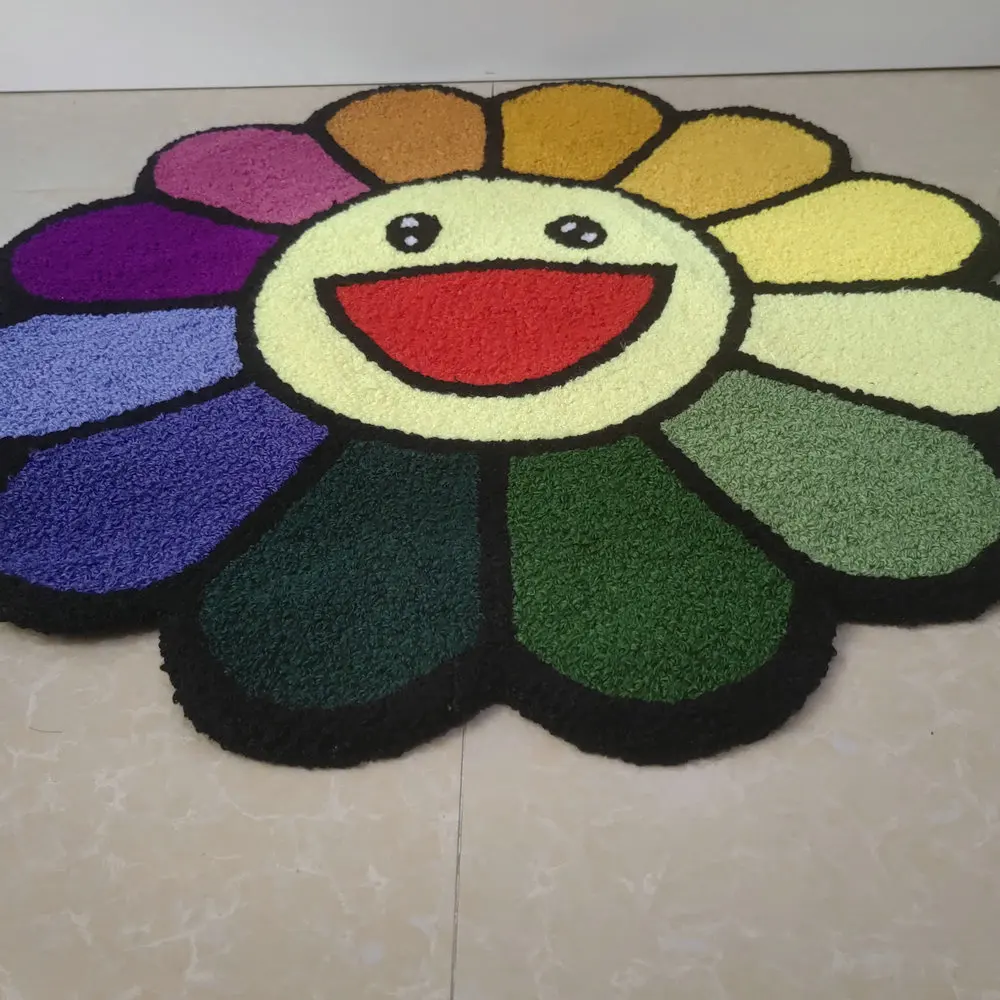 INS Cartoon Flower Round Carpet Anti-slip Children\'s Playground Soft Plush Rugs Coffee Table Rug Living Room Handmade Floor Mats