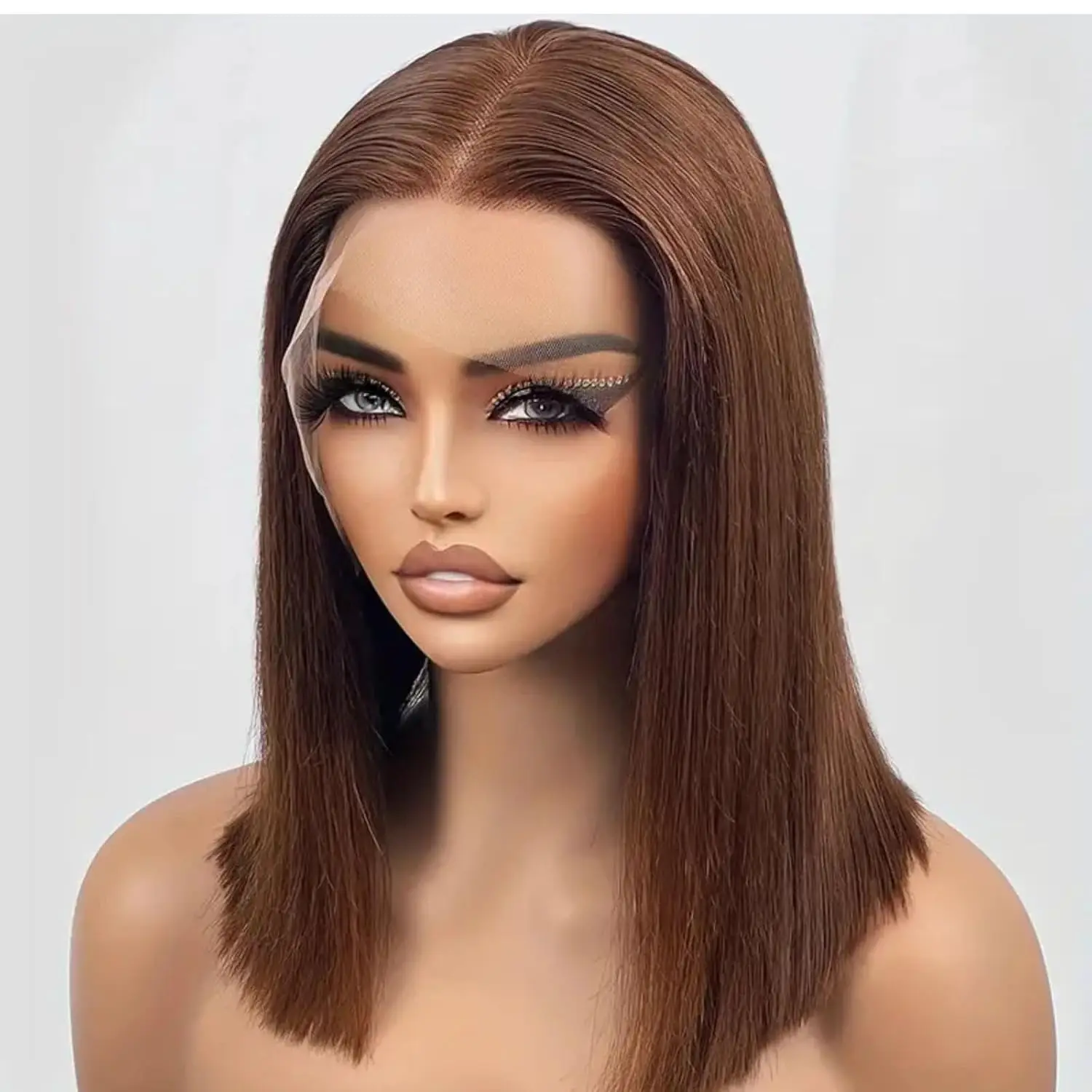 

4# Chocolate Brown Human Hair Bob Wigs 13x4 HD Lace Frontal Wig Brazilian Hair Pre Plucked Lace Frontal Wig 200 Density