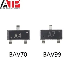 100pcs/lot Original New BAV70 A4 A4W BAV99 A7 A7W SOT-23 SOT23 Switch Diode Diodes 70V 200mA 150mA 0.2A 0.15A