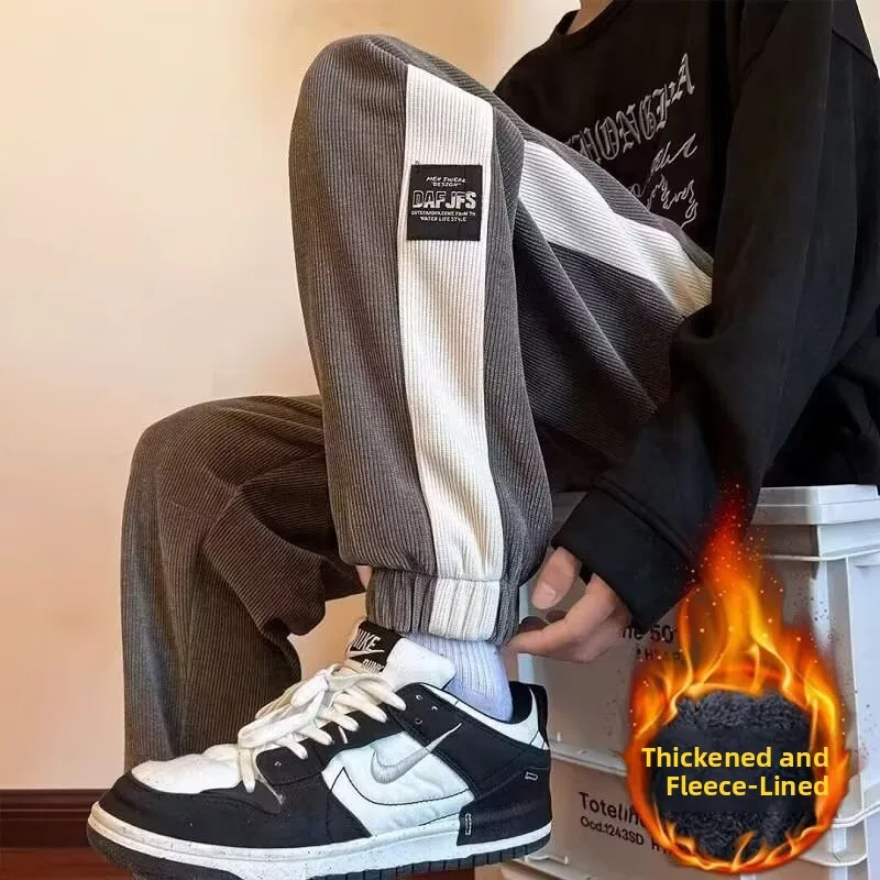 

Men's Thiened Fce Lined Casual Pants Autumn Winter Corduroy Loose Fit Sports Trousers Wide Leg Large Size Sweatpants