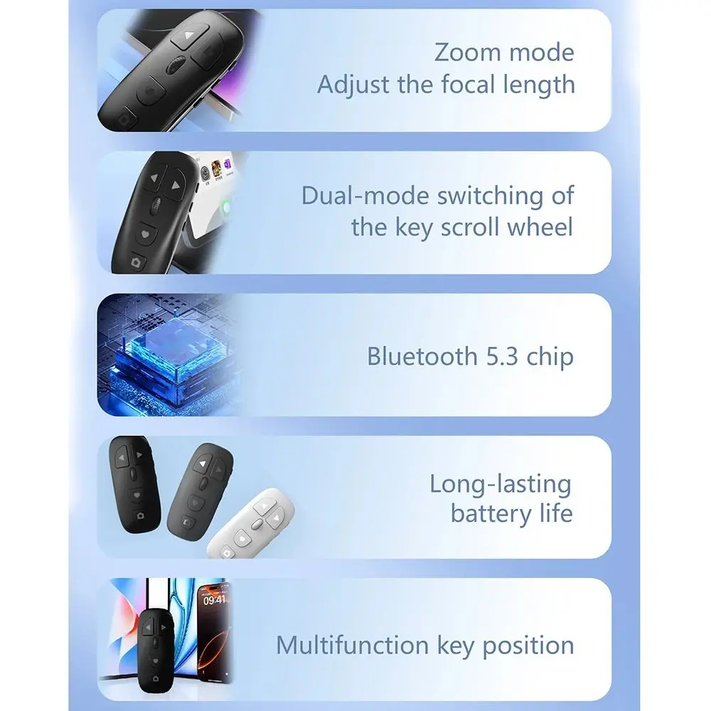 Stable Signal Transmission Bluetooth Remote Control Fingertip Control Zoom & Focus Camera Remote Control Multi-functional