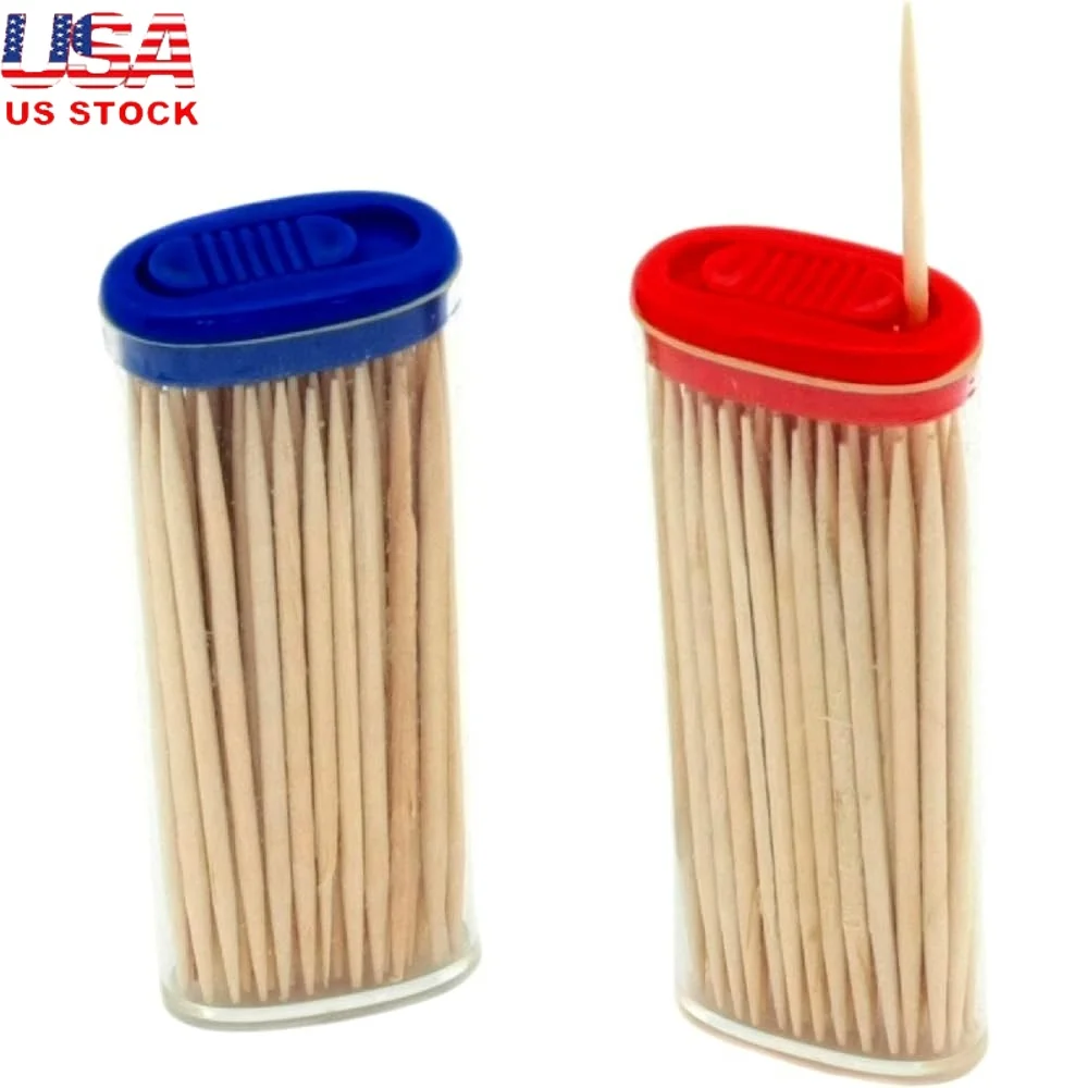 

Bamboo Pocket Toothpicks Set 60 Count Portable Toothpick Holder Clear Container Sustainable Eco-Friendly Travel Essentials