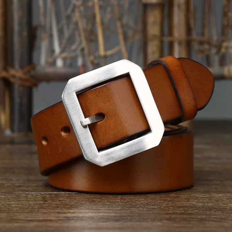 

Men's Italian thickened smooth pure cowhide stainless steel genuine leather belt pin buckle versatile retro belt