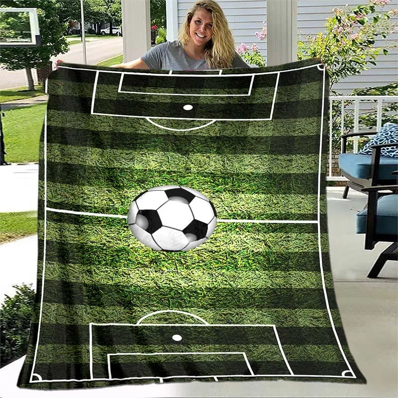 Green Grass Football Field Lightweight Fleece Blanket Digital Print Flannel Throw for Sofa Bed Home Decor