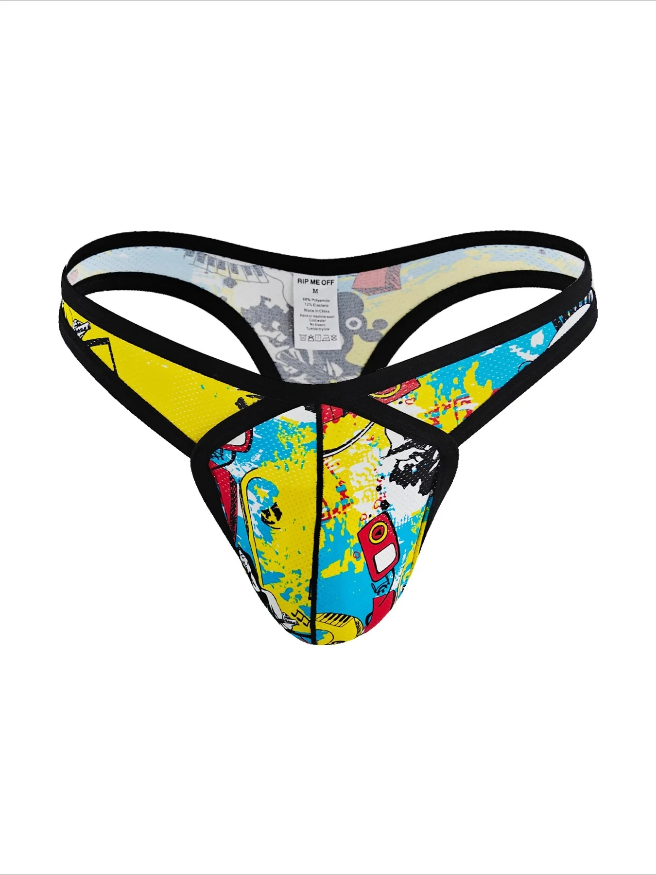 Men's Graffiti Print Thong - Sexy Low Waist Breathable U-Pouch T-Back Underwear for Summer Comfortable Daily Wear Underpants