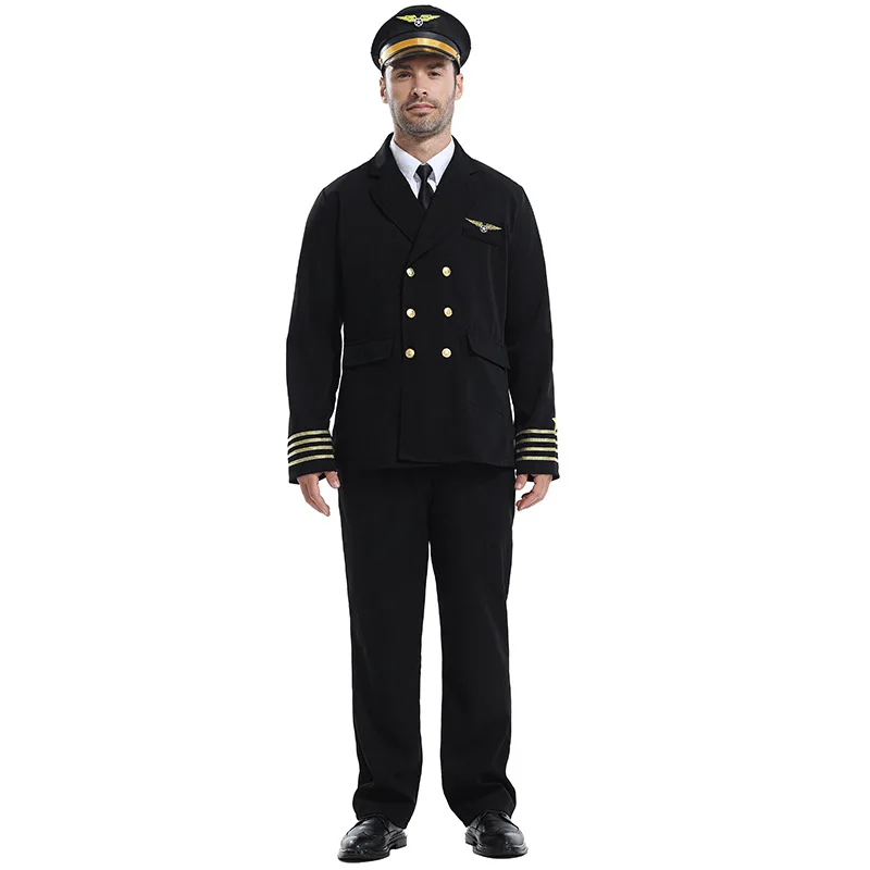 

Halloween Costume Export Performance Aviation Captain Work Suit Set Black Flight Attendant Uniform Role Concierge Suit