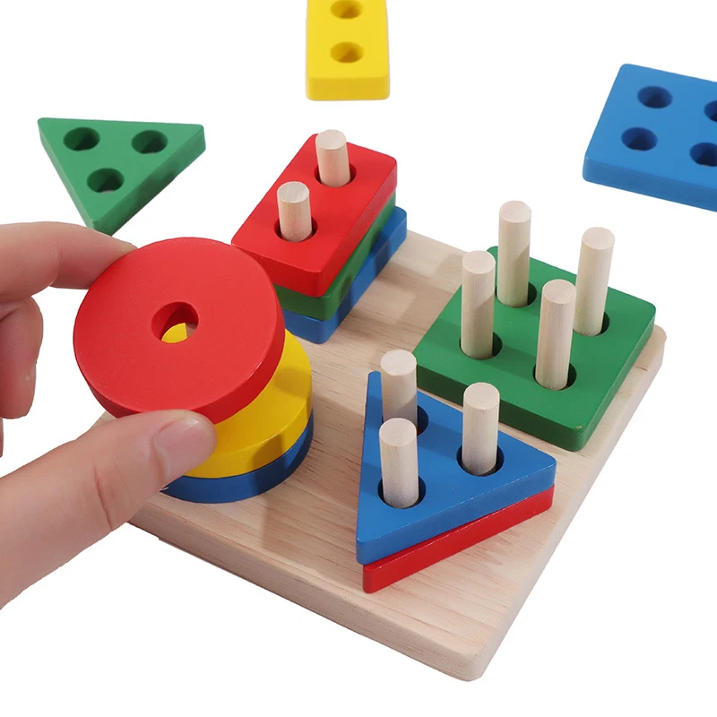 Montessori Wooden Educational Toys for Children 1 2Y Baby Shape Color Sorter Block Puzzles Toddler Large Geometric Stacking Toys