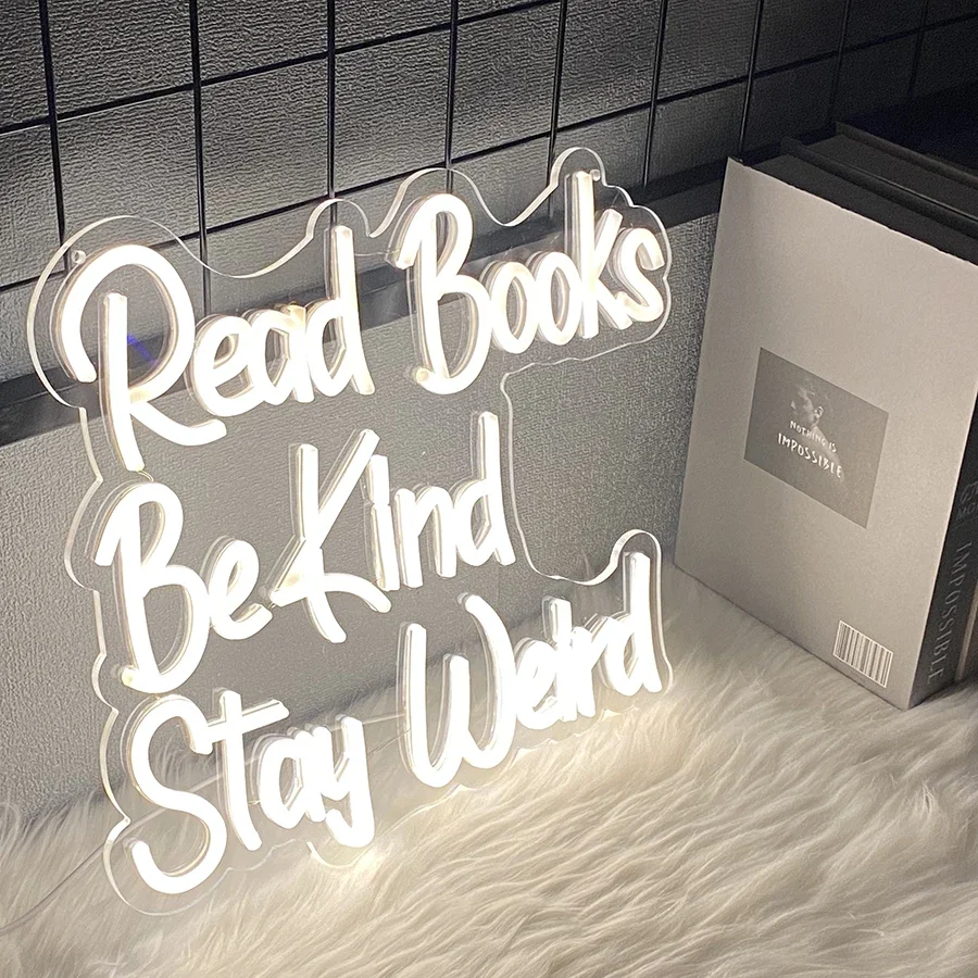 Read Books Be Kind Stay Weird Neon Sign - Classroom Lights for Teachers - Neon Sign for Book Lovers, Students -USB Powered