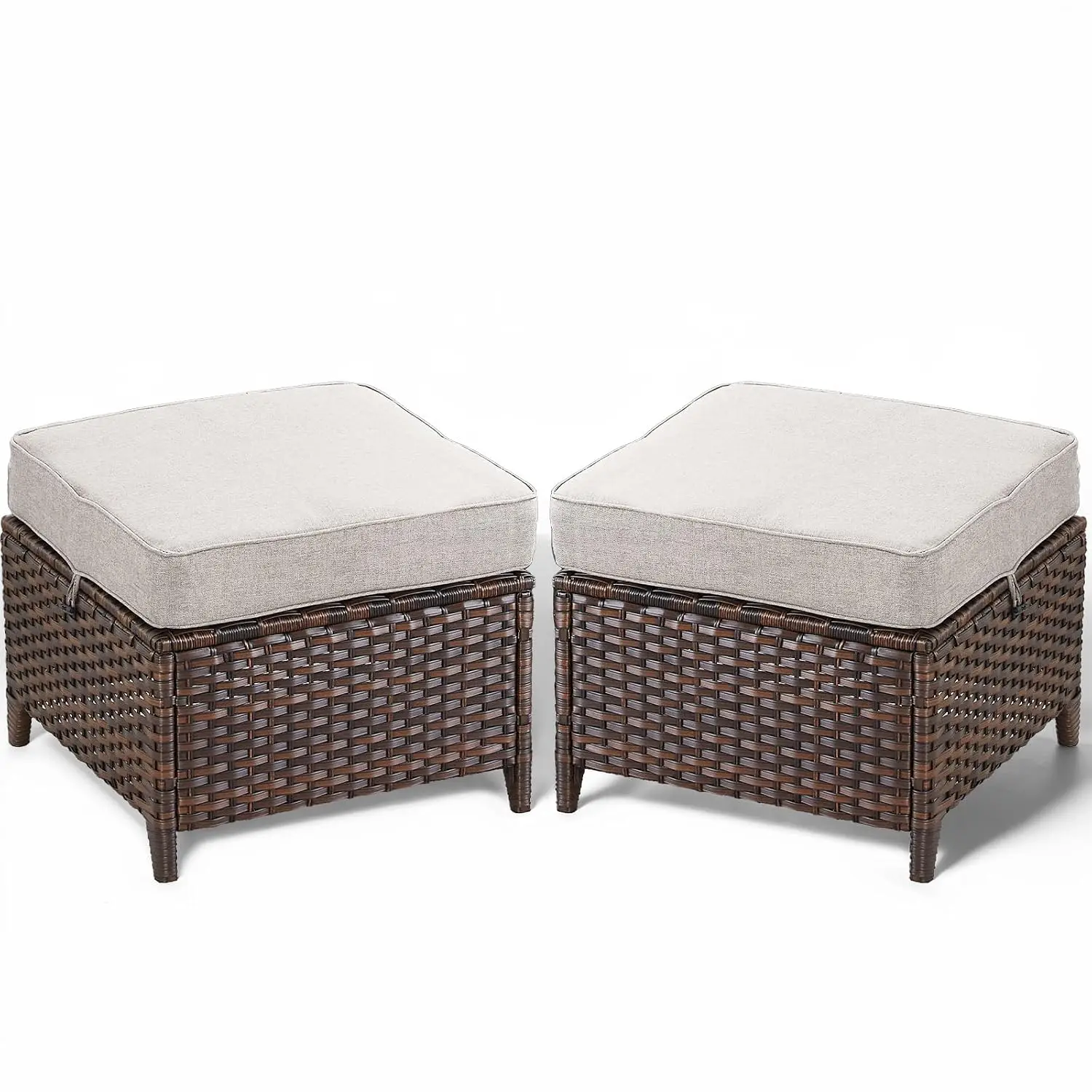 Patio Ottoman Wicker Table 2PCS Heavy Duty All-Weather Rattan Seating Bench Footrest Garden Porch Poolside, Customized