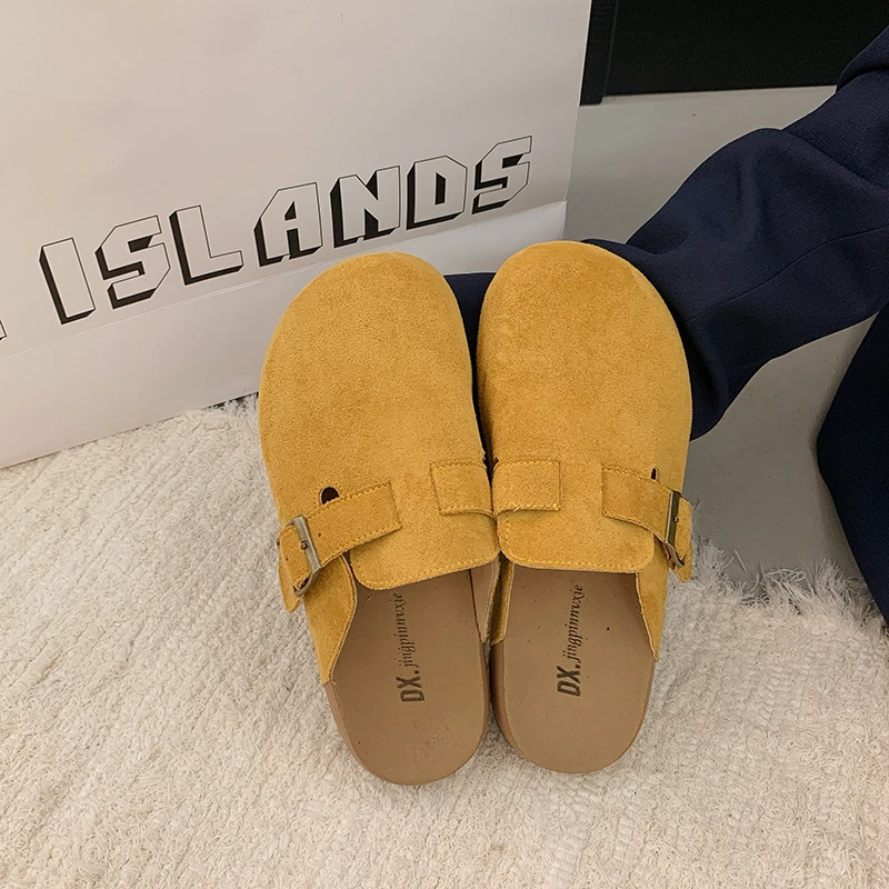 

Новые тапочки из искусственной замши на плоской подошве, женские осенние винтажные туфли-лодочки с закрытым носком, женские пробковые шлепанцы на мягкой подошве, уличные тапочки