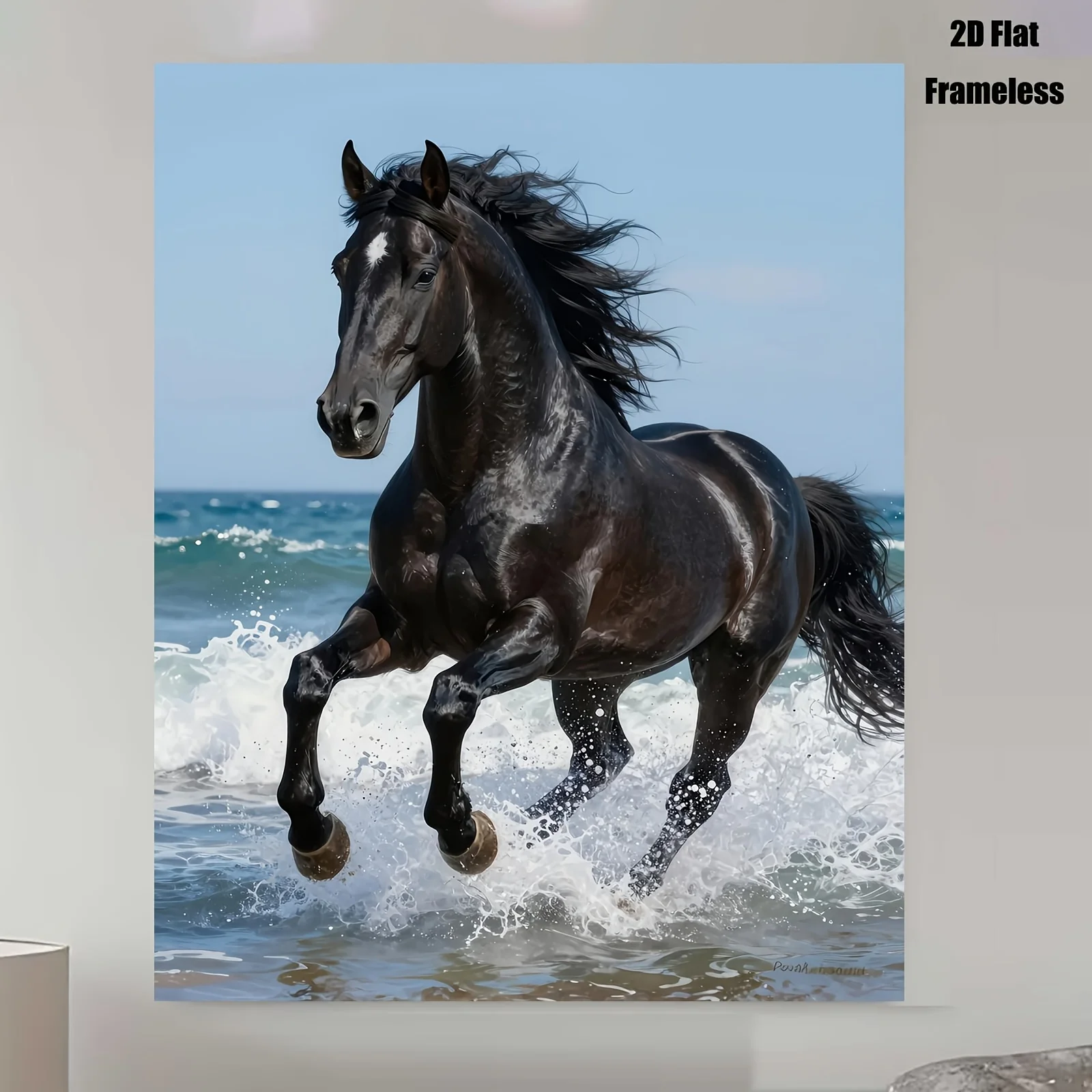 [2D Flat Frameless][Professional Art Use] 1pc Beginner-Friendly Adult Digital Painting Kit, Black Horse Galloping with Dynamic P