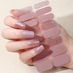 16Tips Full Cover Sparkling Glitter Nail Stickers Solid Color Nail Polish Sticker Self Adhesive Manicure Decoration Decal