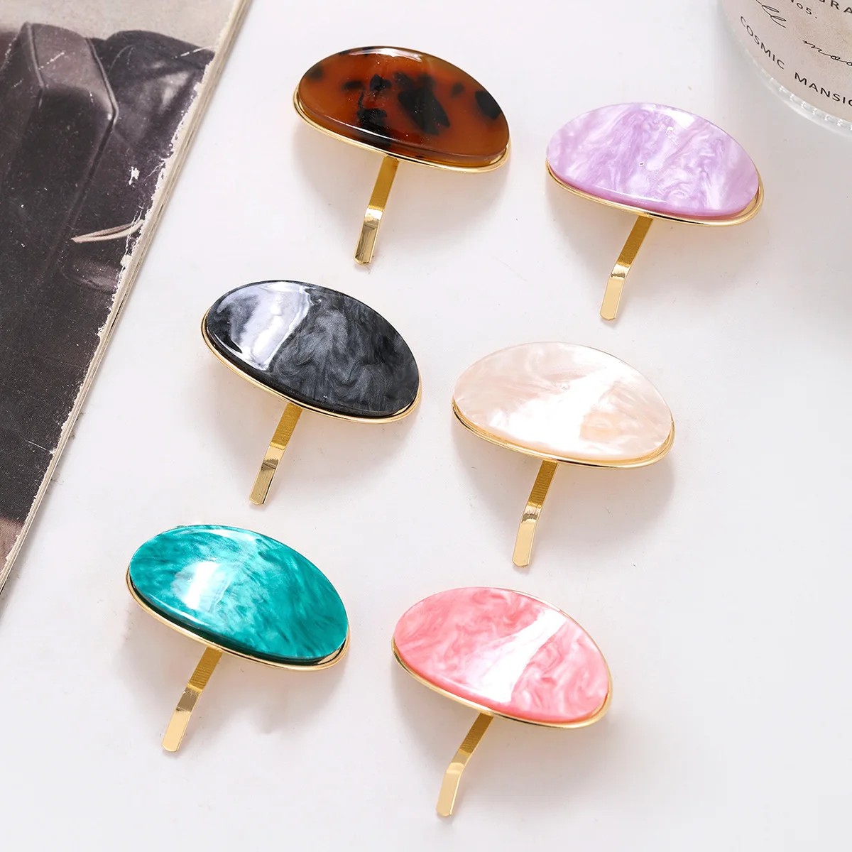 2024 Japanese New Ponytail Buckle Alloy Acetic Acid Hook Geometric Oval Hair Hook Shell Pattern Hair Accessories Female