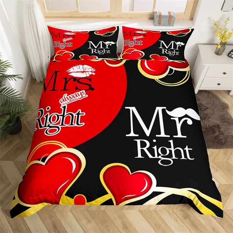 

Mr Mrs Bedding Set Microfiber Romantic Wedding Theme Duvet Cover Set King For Valentine Day Funny Quotes Love Heart Quilt Cover