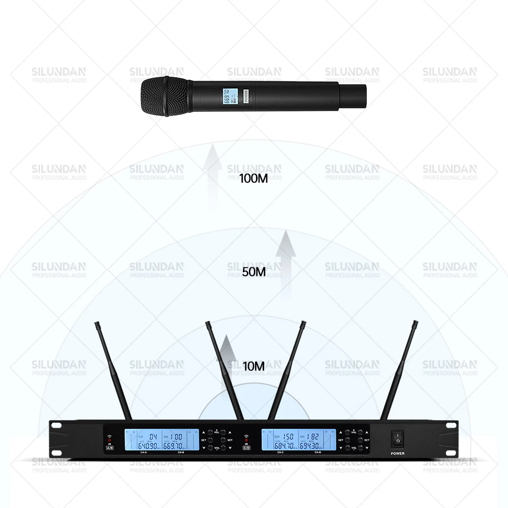 Professional 4 Channels FM Wireless Microphone UHF System Handheld Lavalier Stage Eerformance Conference Karaoke Church Lecture