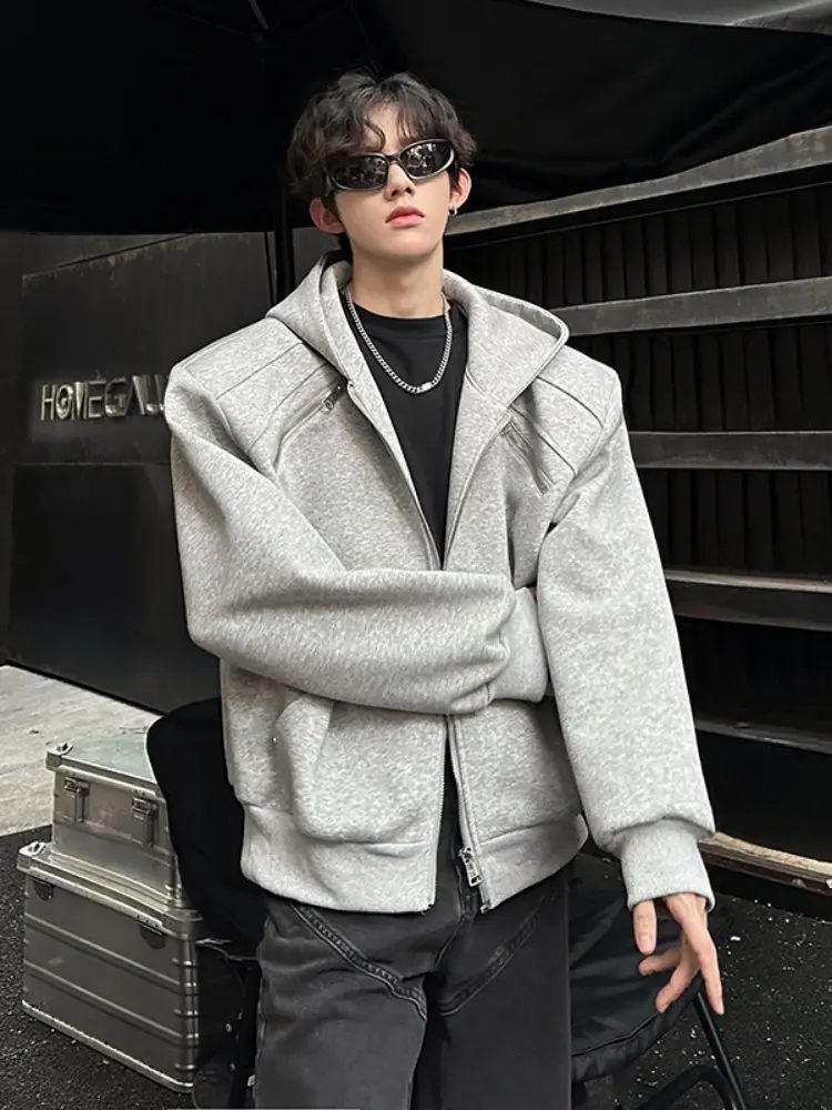 

Мужская толстовка-кардиган с металлическими элементами и капюшоном, весна-осень, с деконструированным дизайном, в стиле High Street, трендовая