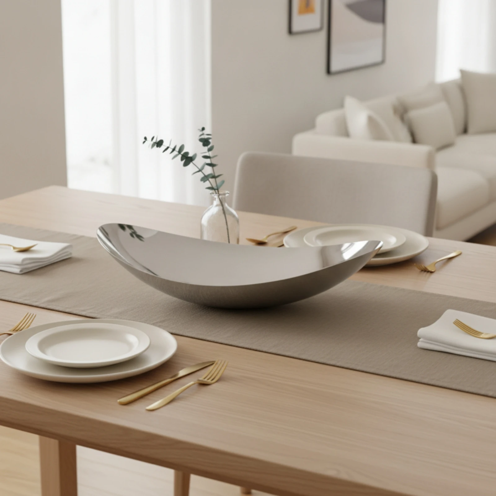 Stainless Steel Fruit Bowl Minimalist Boat-Shaped Bowl Serving Dish Oval Long-Lasting for Dining Table, Entryway Console