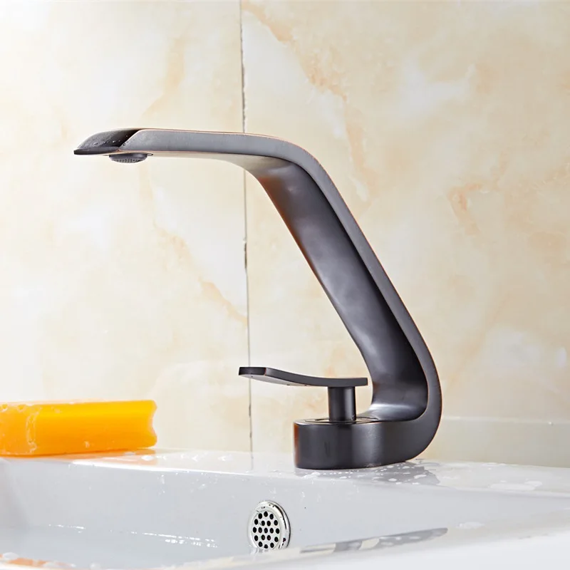 Fashion creative black washbasin hot and cold faucet, brass curved bathroom washbasin mixed faucet