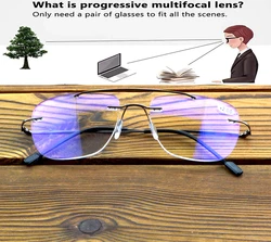 Pilot Double Bridge Rectangle Rimless Progressive Multifocal Reading Glasses +0.75 To +4 See Near and Far
