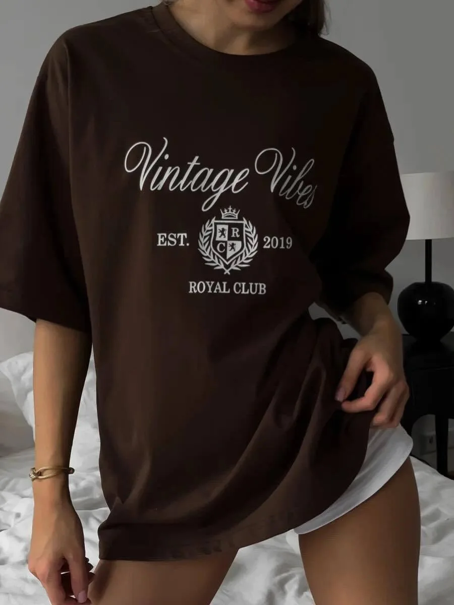 

Новая женская футболка из 100% хлопка с принтом, летняя, с круглым вырезом, свободного кроя, базовая, с коротким рукавом, универсальный топ