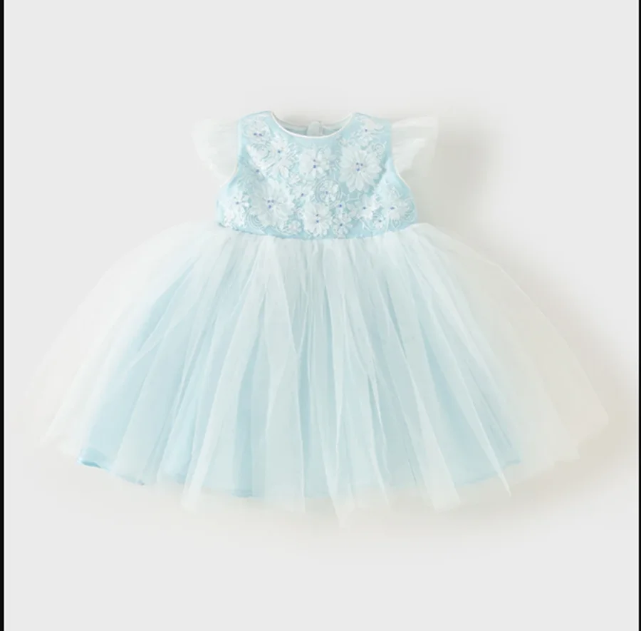 

Dave Bella 2024 Summer Kids Child Girls Clothes Light Blue Dresses Girls Sleeveless Princess Party Mesh Dress