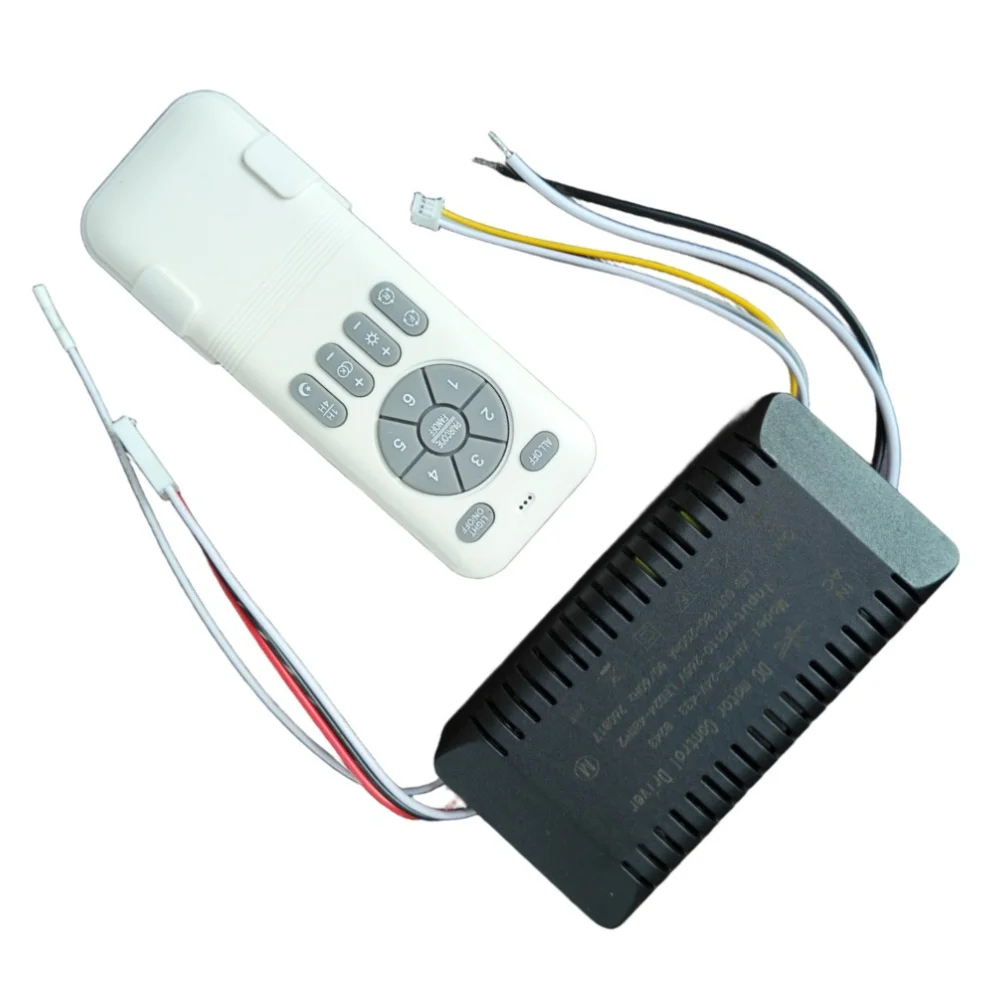 DC-Compatible Ceiling Fan Light Control with Remote for Stepless Dimming and 6-Speed Fan Operation on AC Input