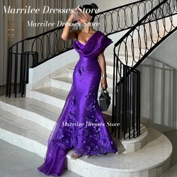 Marrilee One Shoulder  Mermaid Satin Contrast Color 3D Flowers Pleats Panel Train Zipper Back Saudi Arabia Evening Gowns