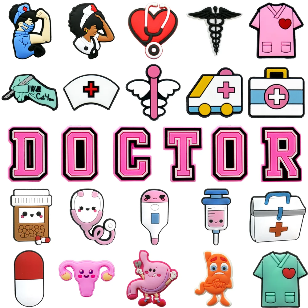 1/26PCS Doctor Series Shoe Charms, Nurse Uniform and Pill-Shaped Charms for Shoes, Thermometer Sandals Clogs Accessories