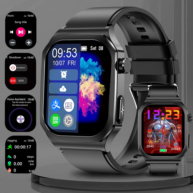 LIGE Smart Watch Men ECG 2.04inch AMOLED Heart Rate Blood Uric Acid Women's Health Monitoring Waterproof Fitness Smartwatch 2025