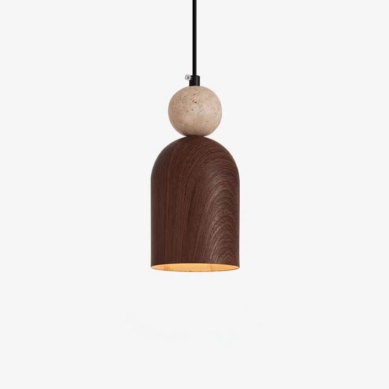 Japanese Retro Yellow Stone Ball Bedroom Bedside Pendant Light Walnut Wood Grain Entryway Bar Counter Hallway Pendant Light.