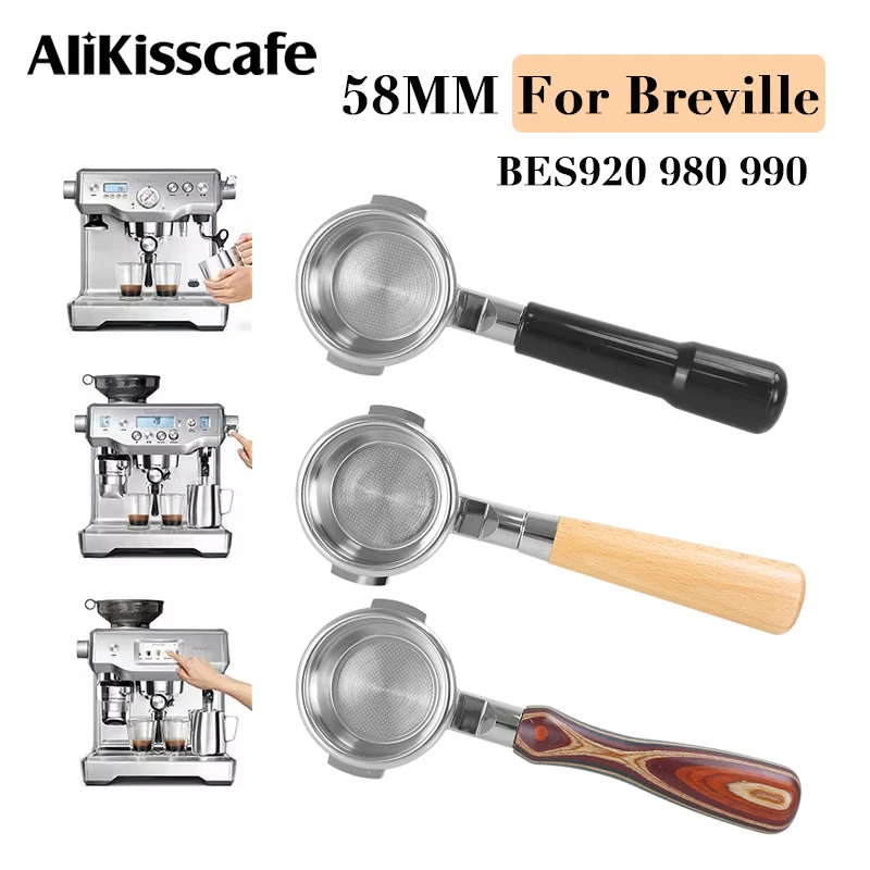 Breville BES920 용 바텀리스 포타필터, 980 990, 2 컵 필터 바구니, 커피 액세서리, 에스프레소 메이커, 바리스타 도구, 58mm