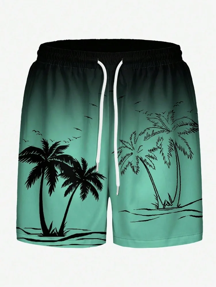 Men's Beach Shorts Gradient  Drawstring Summer Men's swim Trunks Elastic Waist 3D Print  Breathable Short Streetwear