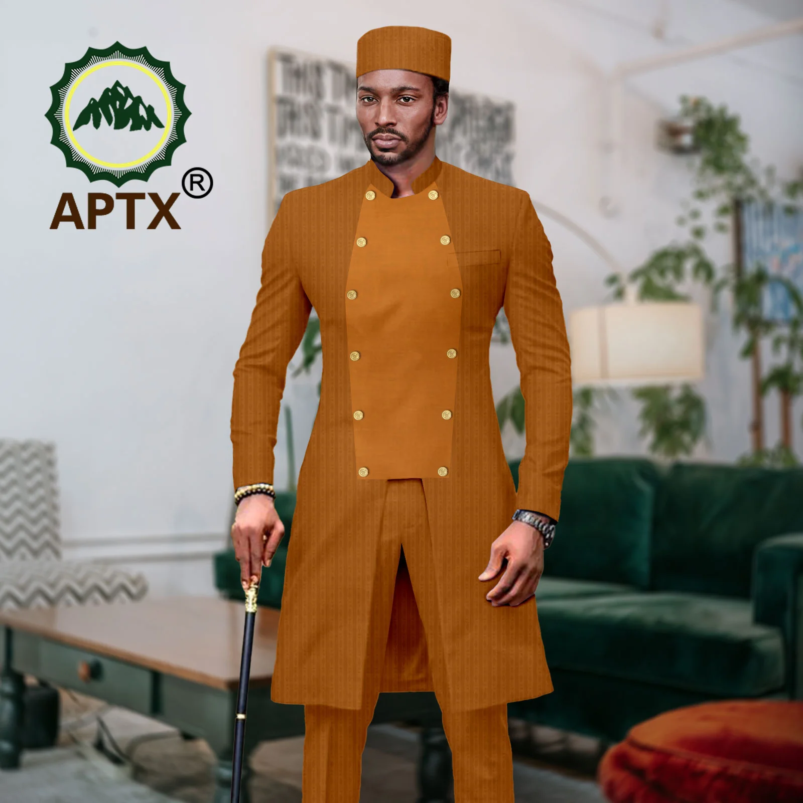 

African Men Suits Tuxedo Slim Fit Patchwork Outfits Dashiki Jacket Coat Pants Hat Set Wedding Bazin Riche Attire A2316064