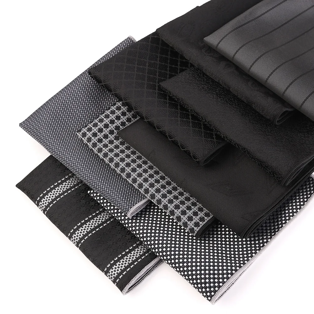 HUISHI Vintage Brand Pocket Square For Men 25.5*25.5cm Enlarge Hanky Man Black tripe Floral Fit Business Handkerchiefs