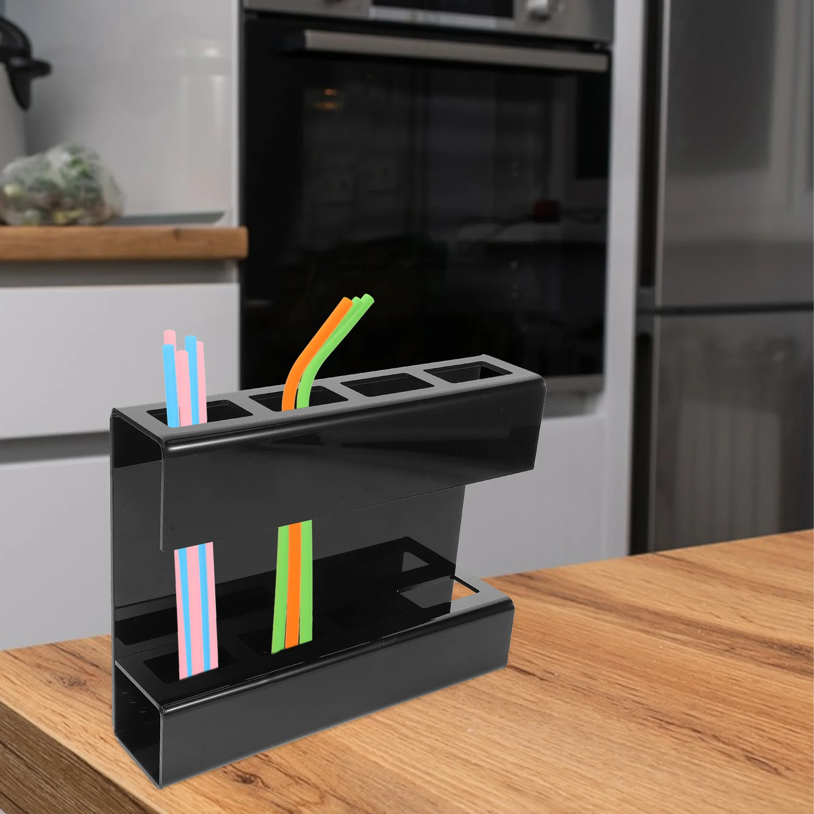 

Wall Mounted Kitchen Straw Holder Cutlery Chopstick Rack Drainage Hole Utensil Storage Dispenser Straw ganizer Cabinet Door