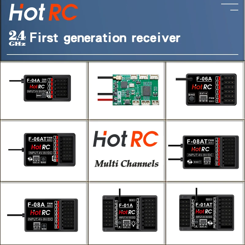 

HOTRC Multi Channels Receivers F-01A F-01AT F-04A F-06A F-06AT F-08A F-08AT SBUS-A for CT-4A CT-6A CT-8A HT-8A DS600 Transmitter