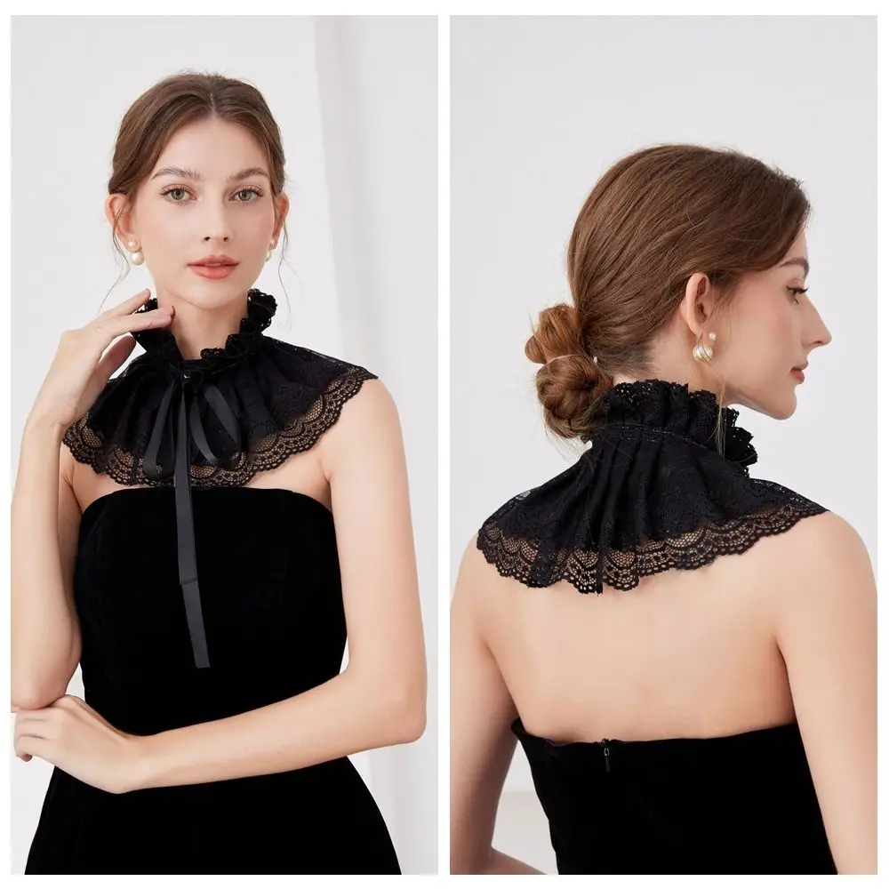 New Cotton Fake Ruffle High Collar Lace Detachable Shawl Decoration Victorian False Collar Women