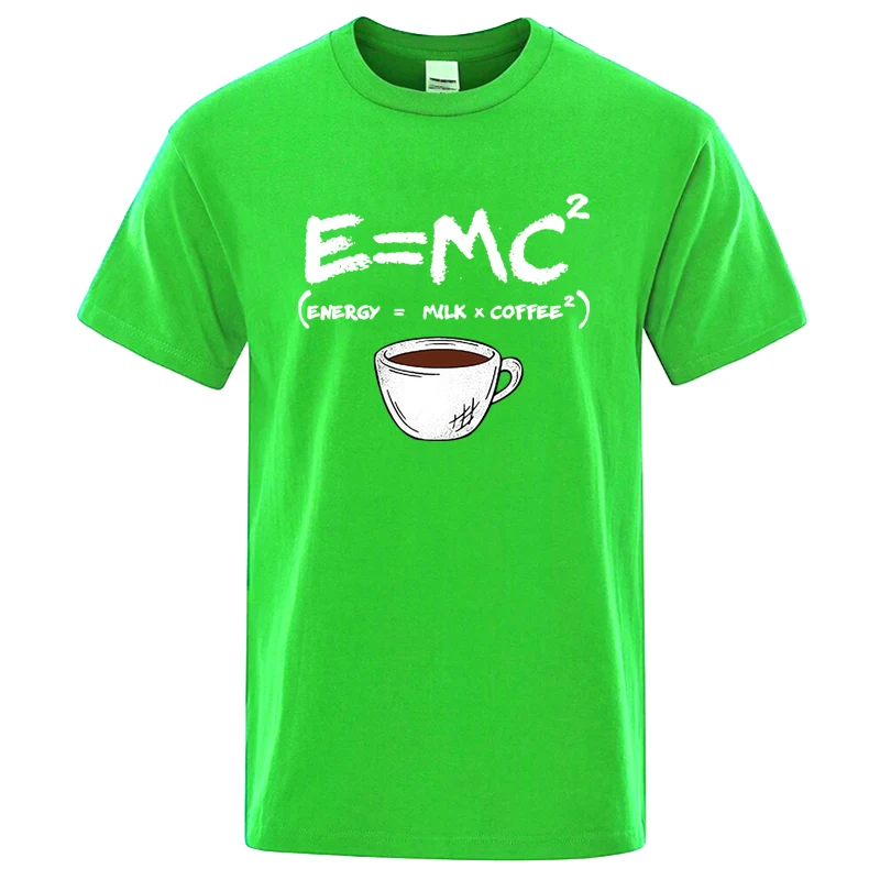Zomer Heren T-shirt 100% Katoen Casual Grappig Energie = Melk + Koffie Print Mannen Cool Losse O-hals Tops Voor mannen Korte Mouw Mannelijke Tees