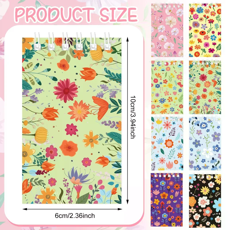 

24 Pcs Floral Stationery Set - 8 Styles Flower Spiral Notebooks Ballpoint Pens for Women, Office Supplies, Wedding Favors