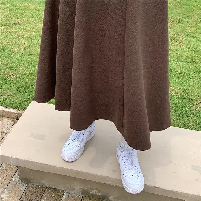 Langen Rock Frauen Midi A-line Solide Alle-spiel Weiche Französisch Elastische Taille Weibliche Zarte Kleidung Herbst Koreanischen Stil Reich faldas