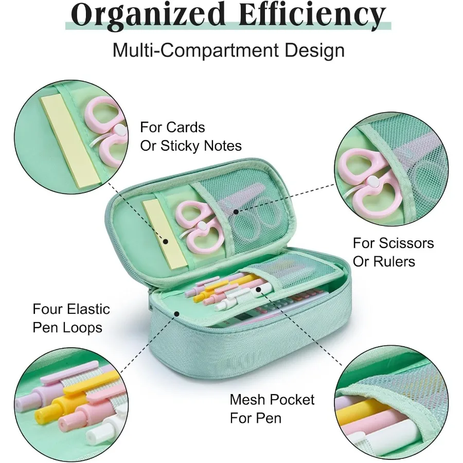 女の子と男の子のためのハンドル付きの大きなペンケース - 学校やオフィス用品のための可愛い整理ポーチ、収納に最適