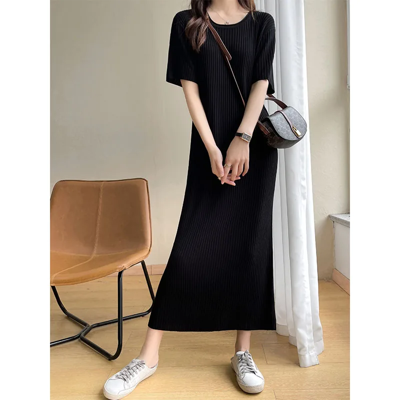 

Short Sleeve Dress For Women in Spring and Summer 2023 New Round Neck Commuting Casual Simple Loose Straight Ice Silk Dress