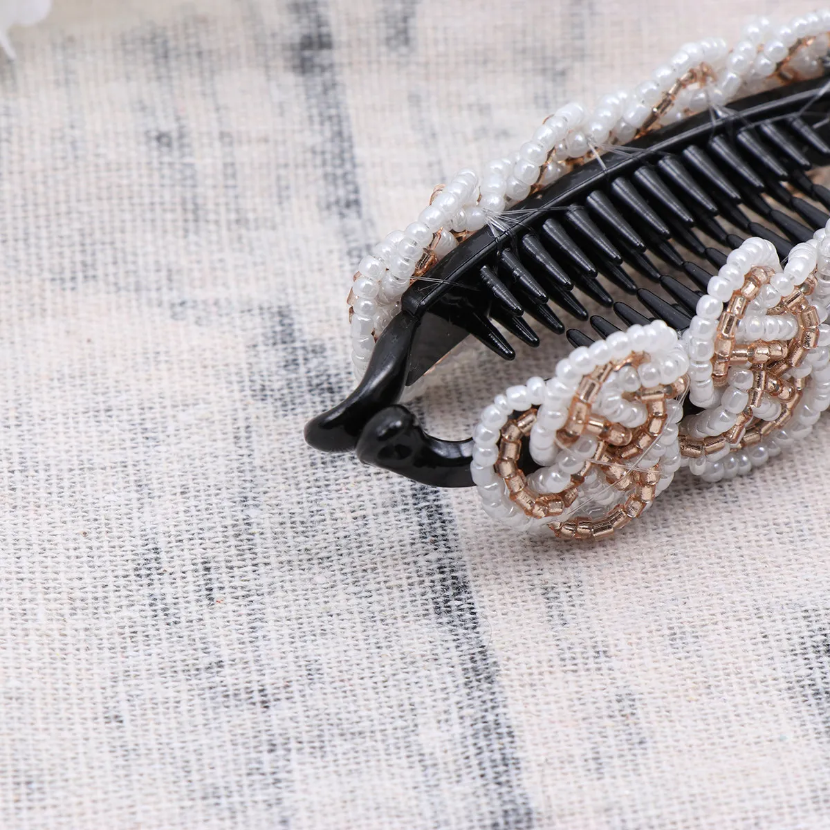 Beautiful Bead Hair Clip Vertical Ponytail Holder Rice White Light Brown for Woman Lady Hairpin Hair Clip Vertical