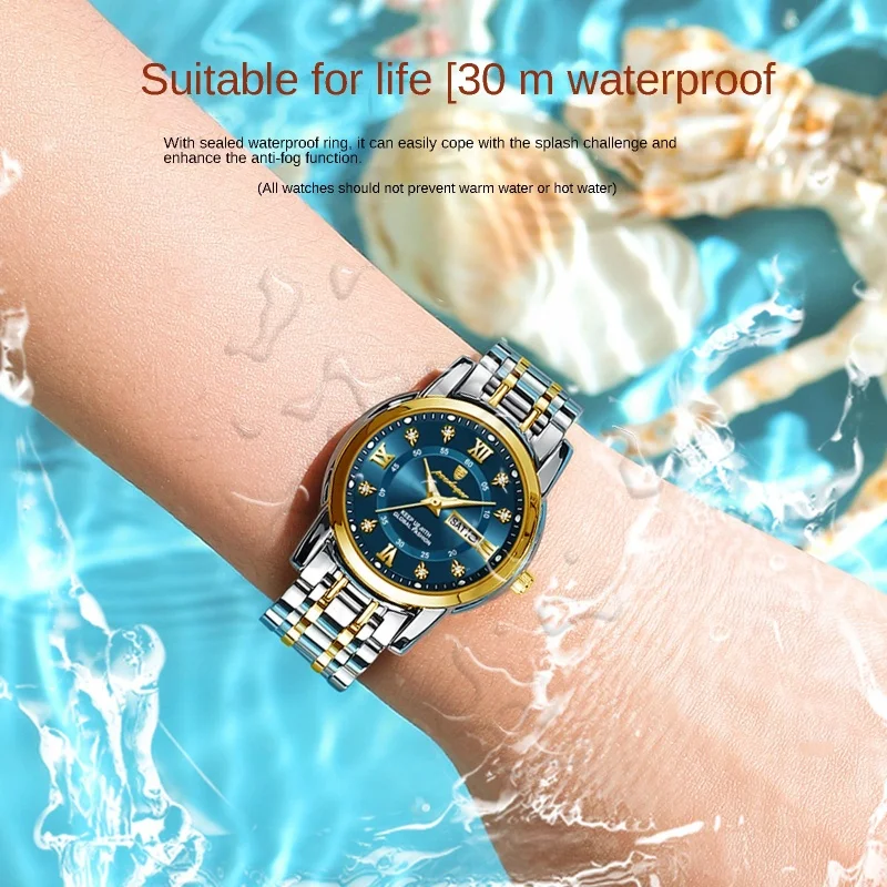 Women\'s Watch Swiss Brand New Waterproof Luminous Double Date Quartz Watch