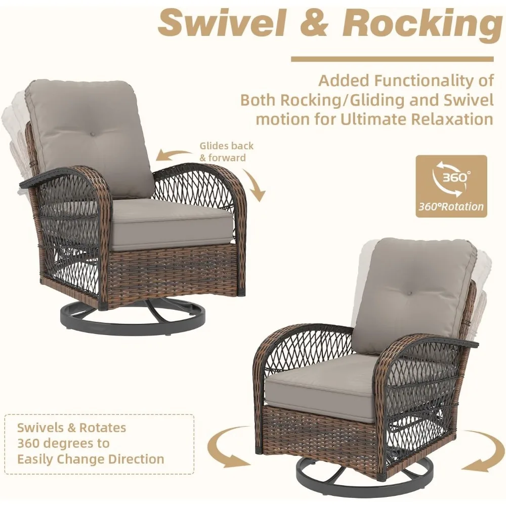 ชุดเฟอร์นิเจอร์ลานบ้าน 3 ชิ้น, เก้าอี้ลานบ้านแบบหมุนได้, ชุดบิสโทรลานบ้านหวายพร้อมเก้าอี้โยก, แบบหนาพิเศษ