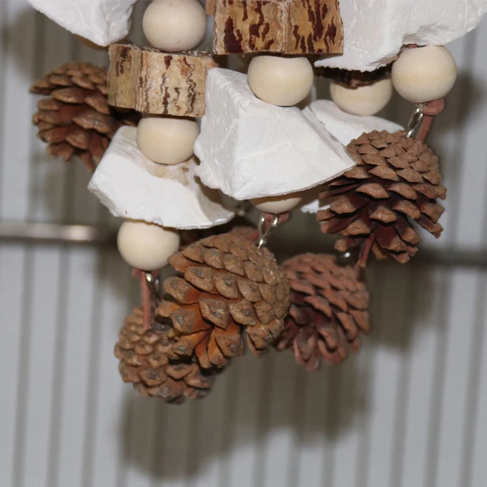 Bird Toys with Pinecones Cuttlefish Bones Beech Wood Nuts Teething Chew Toy For Parrot Parakeets Cockatiels Love Birds Supplies