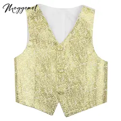 Kids Boys Street Dance Shiny Sequined Vest Waistcoat Hip-hop Dance Jacket Party Stage Performance Costume Jazz Vest Outerwear