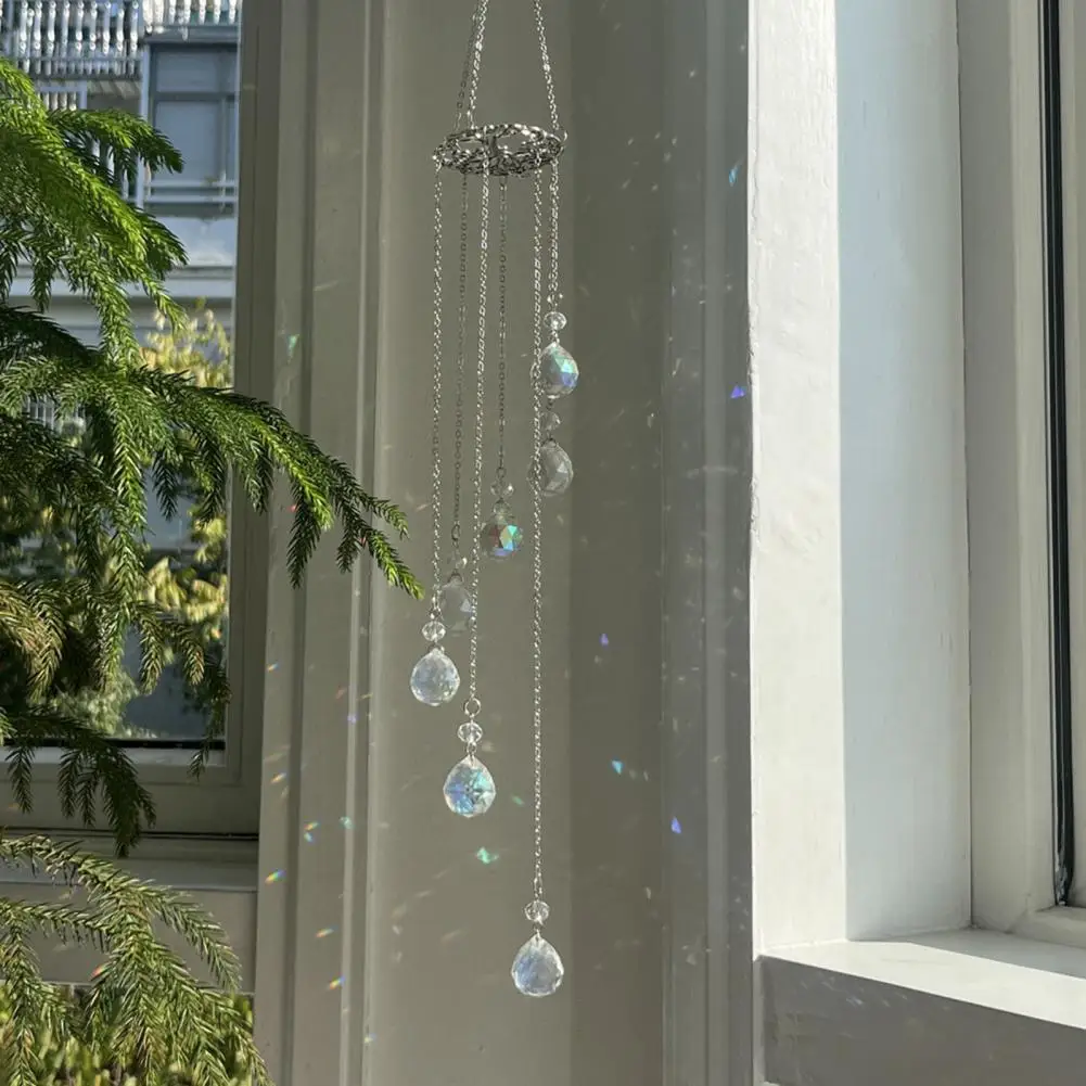 Ab Colored Light Balls Wind Chime Sun Catcher with 7-color Ab Balls Faceted Light Beads Hanging Ornament Rainbow for Garden